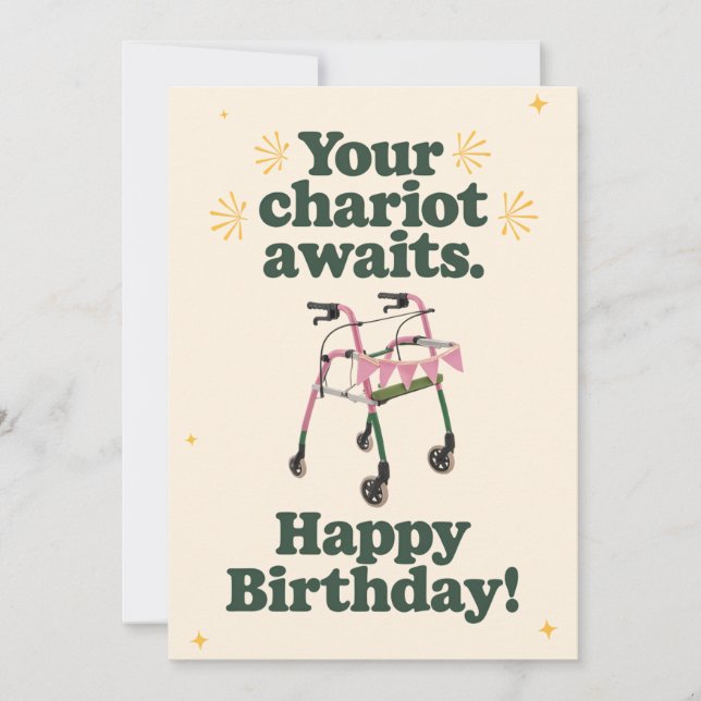 Invitación Tu Carroza Espera Divertido Envejecer Cumpleaños (Anverso)