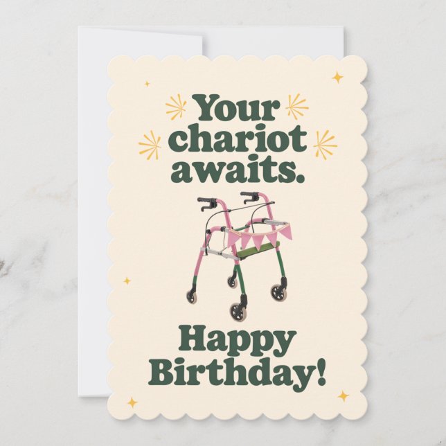 Invitación Tu Carruaje Espera Divertido Cumpleaños de Envejec (Anverso)