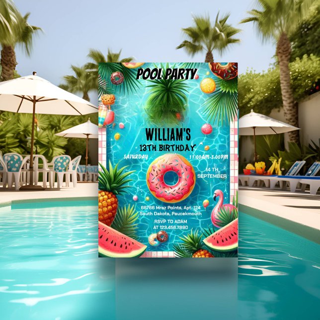 Invitación tu chico azul de agua Guay Pool Fiesta 13 cumpleañ (Subido por el creador)