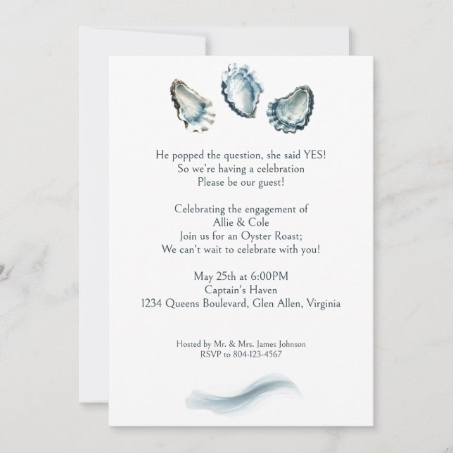 Invitación Tu fiesta de compromiso con el asado de ostión ele (Anverso)