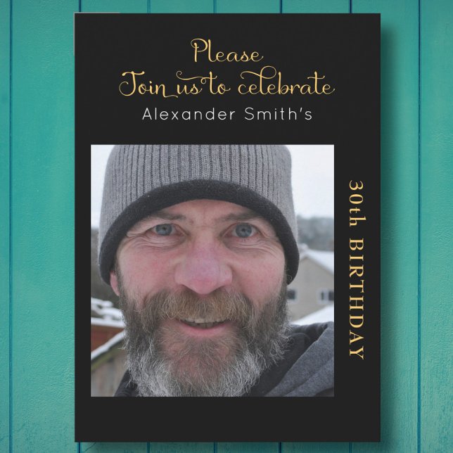 Invitación Tu foto 30 cumpleaños negro y oro (Subido por el creador)