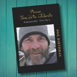 Invitación Tu foto 40 cumpleaños negro y oro