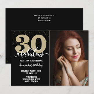 Invitación Tu foto Black Gold 30 Fabulosa fiesta de cumpleaño