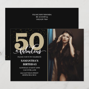 Invitación Tu foto Black Gold 50 Fabulosa fiesta de cumpleaño