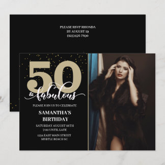 Invitación Tu foto Black Gold 50 Fabulosa fiesta de cumpleaño