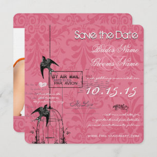 Invitación Tu foto Damask Bird Cage Wedding Save the Date