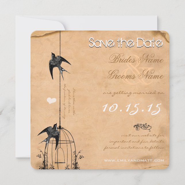 Invitación Tu foto Damask Bird Cage Wedding Save the Date (Anverso)