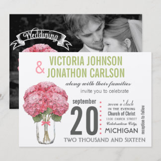 Invitación Tu foto de atrás Hydrangea en Mason Jar