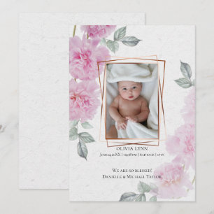 Invitación Tu foto de bebé Papel de arroz romántico rosado