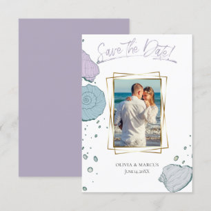 Invitación Tu foto moderna Seashells Lilac Dusty Blue