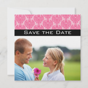 Invitación Tu Foto Rosa Negro Damasco Boda Save the Date