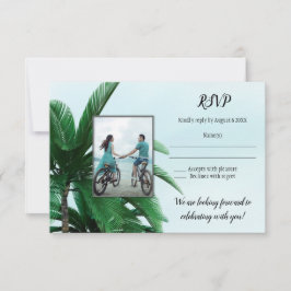 Invitación Tu foto Tropical Palm Tree Beach Wedding RSVP