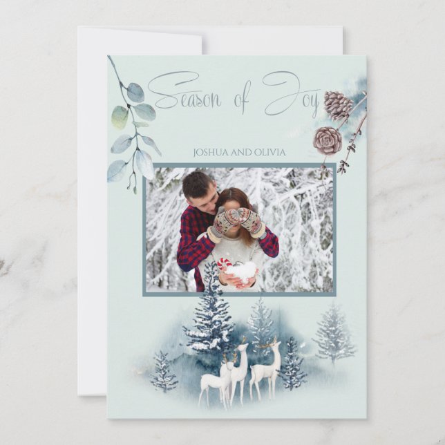 Invitación Tu foto Watercolor Woodland Deer (Anverso)