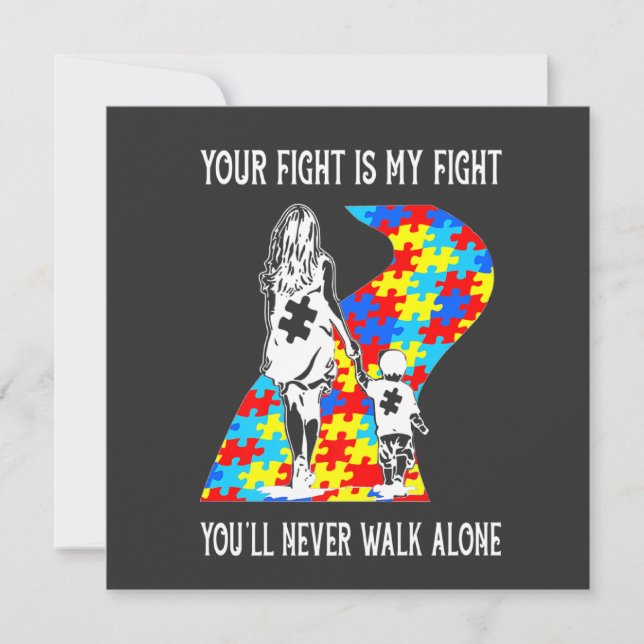 Invitación Tu lucha es mi lucha Puzzle Ribbon Autismo Mamá Ah (Anverso)