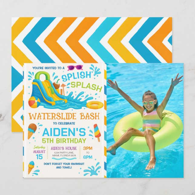 Invitación Tubo de agua Editable Foto de Tubo de Agua Bash (Anverso / Reverso)