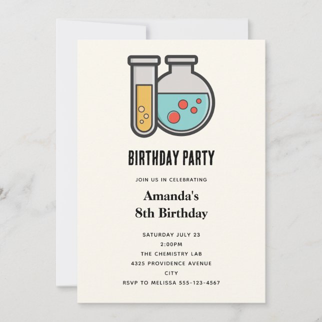 Invitación Tubo de prueba de química y cumpleaños del vaso (Anverso)