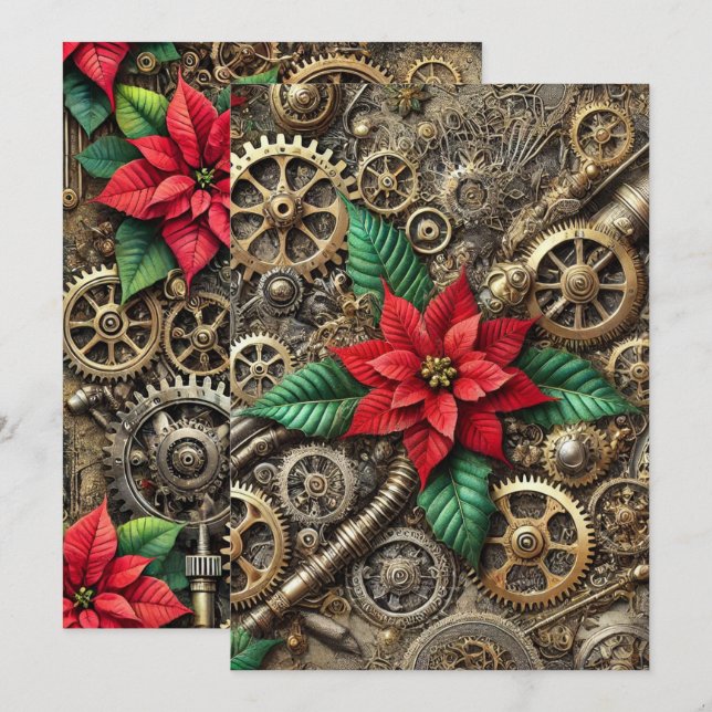 Invitación Tubos y engranajes de vapor imprimibles con Poinse (Anverso / Reverso)