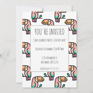 Invitación tucán ave de la selva pastel arcoíris patrón de di