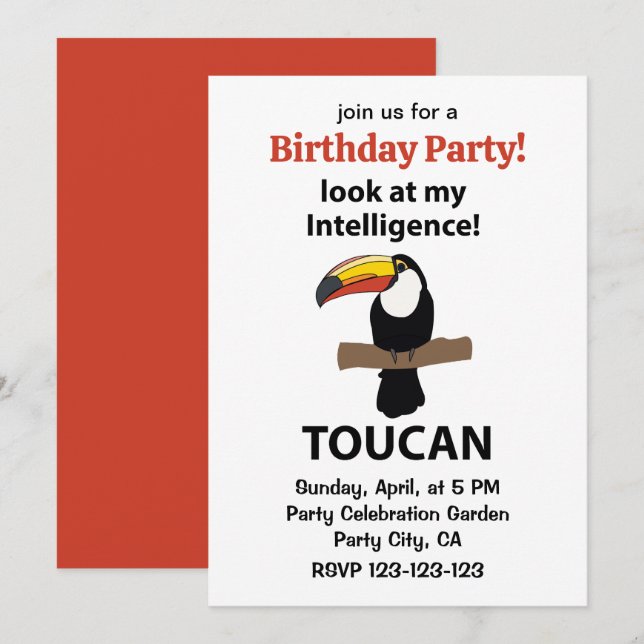 Invitación Tucán Cumpleaños Divertido Tropical (Anverso / Reverso)