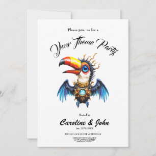 Invitación Tucán steampunk iluminado por la luna. 