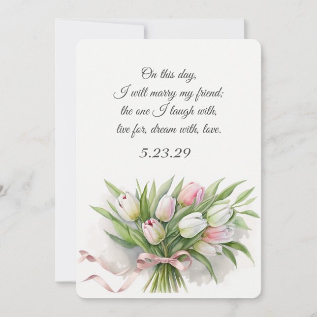 Invitación Tulip Boda Bouquet con cinta de opciones (Anverso)