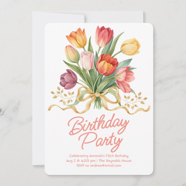 Invitación Tulip Bouquet Birthday Party (Anverso)