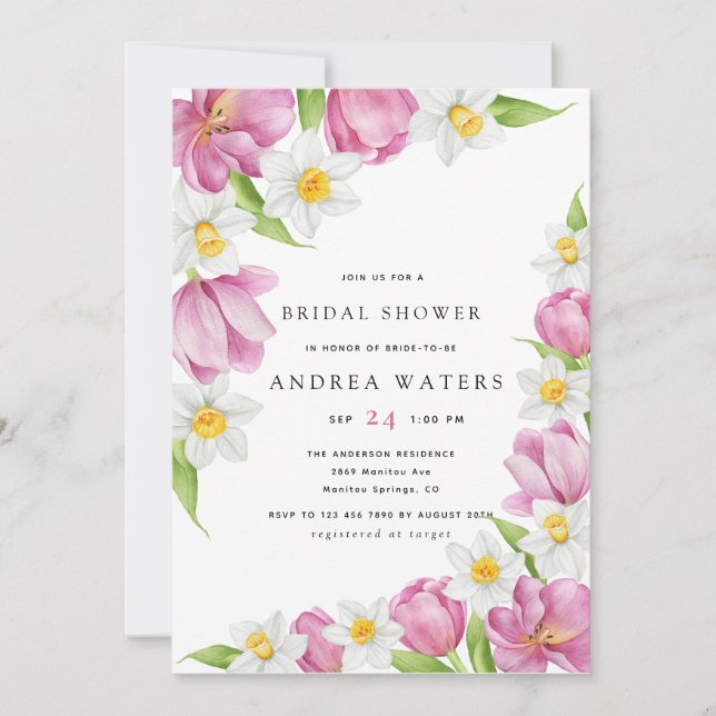 Invitación Tulip de flor | Ducha de novia (Anverso)