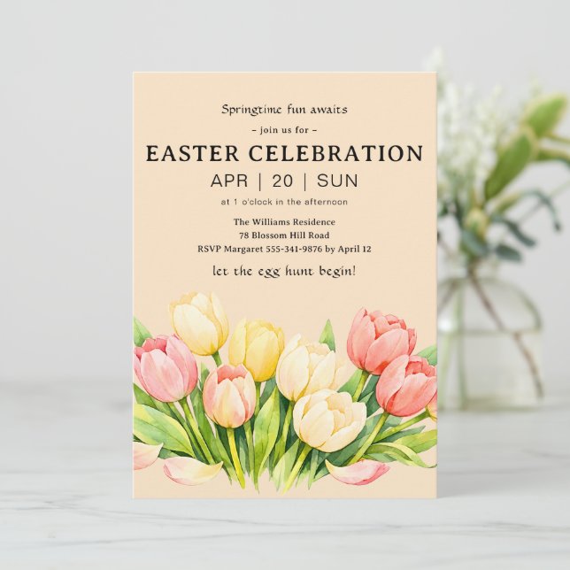 Invitación Tulip Easter Celebration Invitation Flat Card (Anverso de pie)