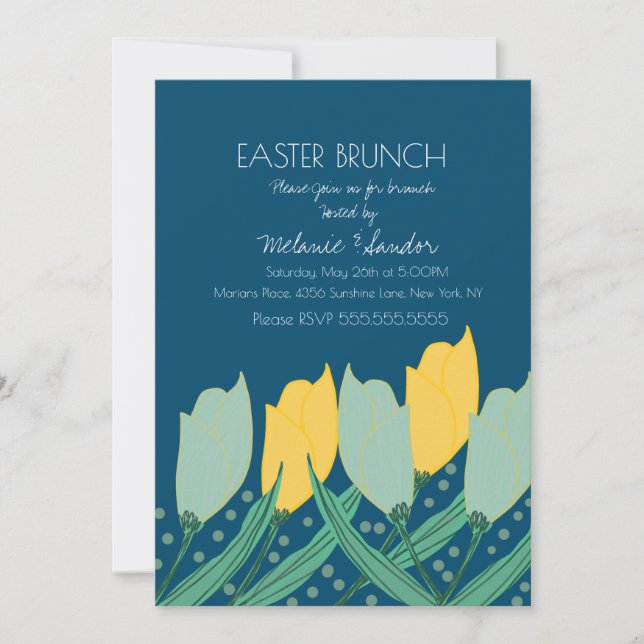 Invitación Tulip Floral Cena de Pascua Brunch Familia Azul (Anverso)