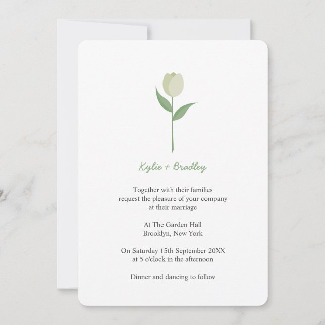 Invitación Tulip Minimalista de Green Mist (Reverso)