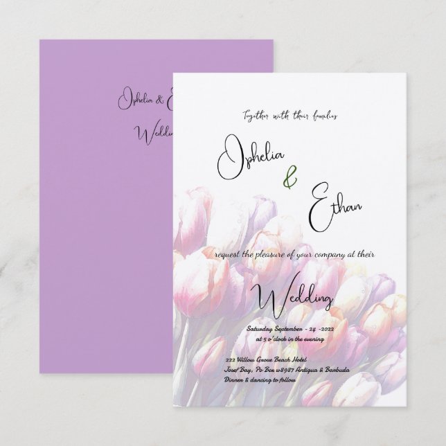 Invitación Tulip Minimalista Purple (Anverso / Reverso)