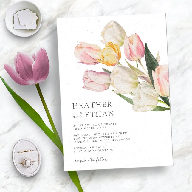Invitación Tulip Modern Boda (Elegant Watercolor Tulip Modern Wedding Invitation by Painted Paperie
)