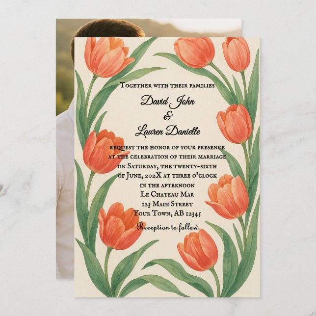 Invitación Tulip Paradise Photo Wedding Invitation (Anverso / Reverso)