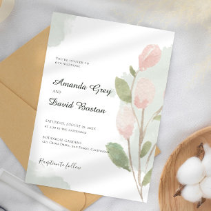 Invitación Tulipán acuarela simple y deja Boda