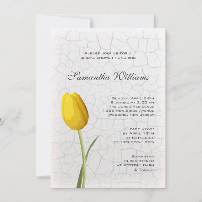 Invitación Tulipán amarillo sobre la ducha marchista (Anverso)