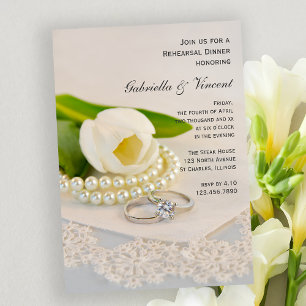 Invitación Tulipán blanco, anillos de Perlas Boda Ensayo Cena
