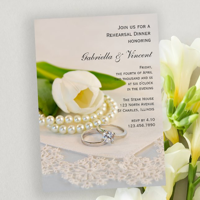 Invitación Tulipán blanco, anillos de Perlas Boda Ensayo Cena (Subido por el creador)