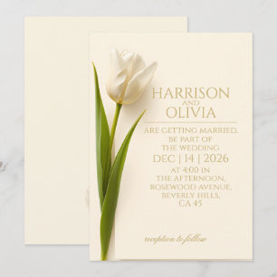Invitación Tulipán Blanco Minimalista Elegante Boda Moderna