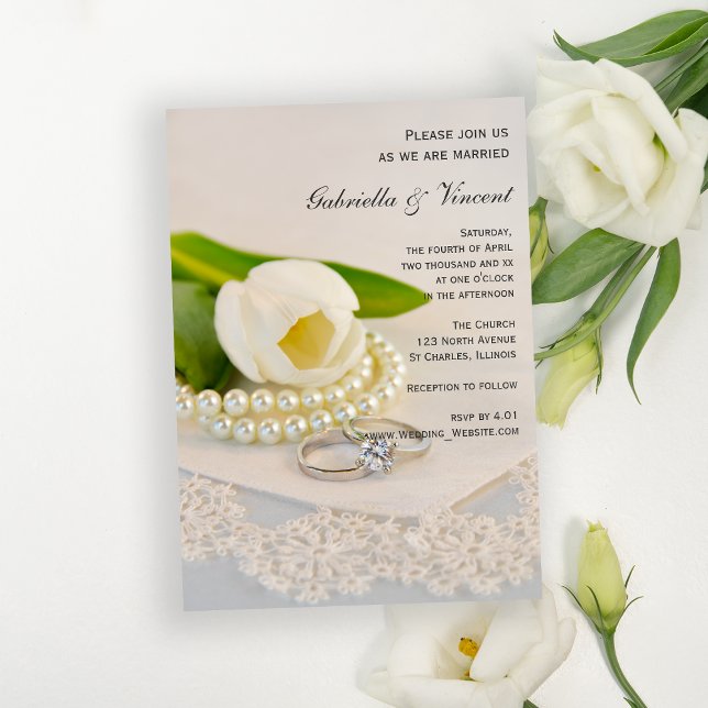 Invitación Tulipán blanco, perlas y anillos Boda (Subido por el creador)