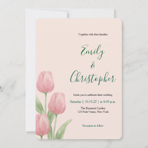 Invitación Tulipán floral de primavera de acuarela rosa suave
