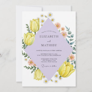 Invitación Tulipán Lila Amarillo Eucalipto Suave Boda