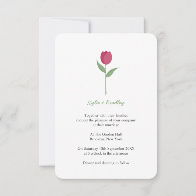 Invitación Tulipán Minimalista de Borgoña (Reverso)
