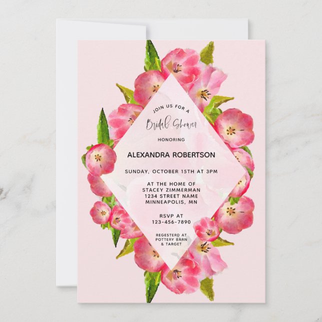 Invitación Tulipán rosa acuarela Floral Brillante (Anverso)