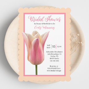Invitación Tulipán Rosa Floral Romántico Desayuno de Novia