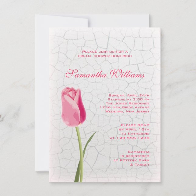 Invitación Tulipán rosado sobre ducha maraña pintada (Anverso)