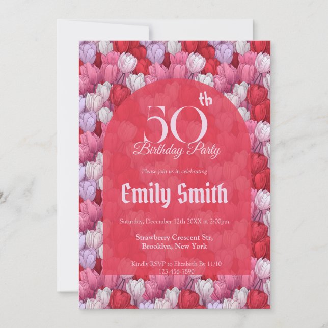 Invitación Tulipán Único Lujo 80 Cumpleaños (Anverso)