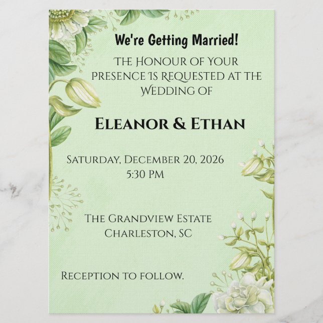 Invitación Tulipán Vibrante Amarillo y Ranúnculo Boda Formal  (Anverso)