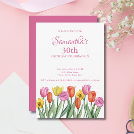 Invitación Tulipanes acuarela 30 Fiesta de cumpleaños