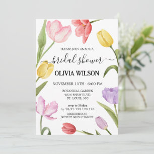 Invitación Tulipanes Acuarela Bridal Shower Floral Elegante