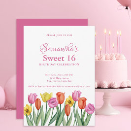 Invitación Tulipanes Acuarela Cumpleaños Dulces 16 